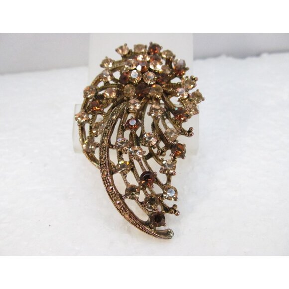 Brown Topaz Rhinestone Floral Combo Pendant Brooch - Picture 9 of 14